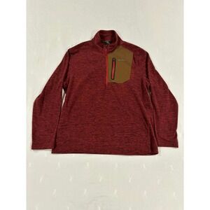 Eddie Bauer Mens Red Heather Quarter Zip Pullover Fleece Jacket Size Large